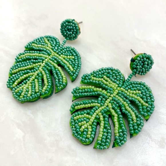 J. Crew Vibrant Green Leaf Earrings - Picture 2 of 3